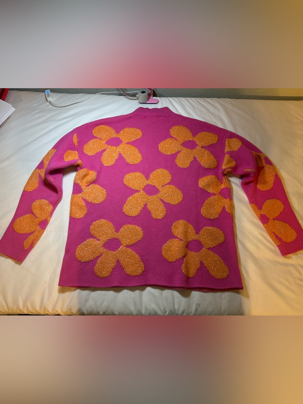 DAVI & DANI Pink Sweater with Orange Floral Appliqué - Picture 4 of 4